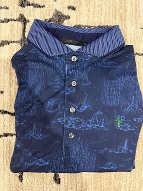 Greyson Navy & Light-Blue Scenic Print Polo
